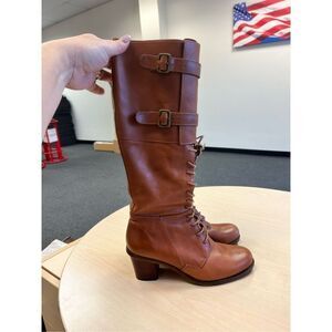 J Shoes Dorset Brown Hand Crafted Leather Lace & Buckle Boots Anthropologie sz 7